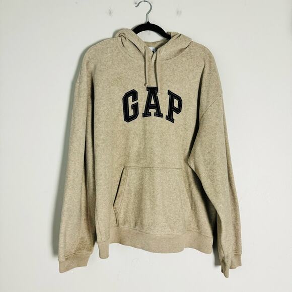 GAP fleece soft stretchy Hoodie Beige tan logo front woman’s XL - Picture 1 of 9